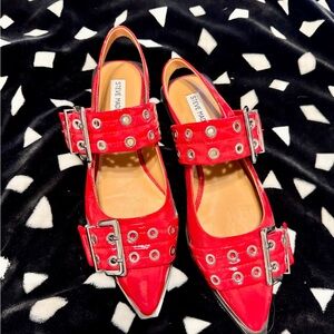 Steve Madden Red Buckle Flats